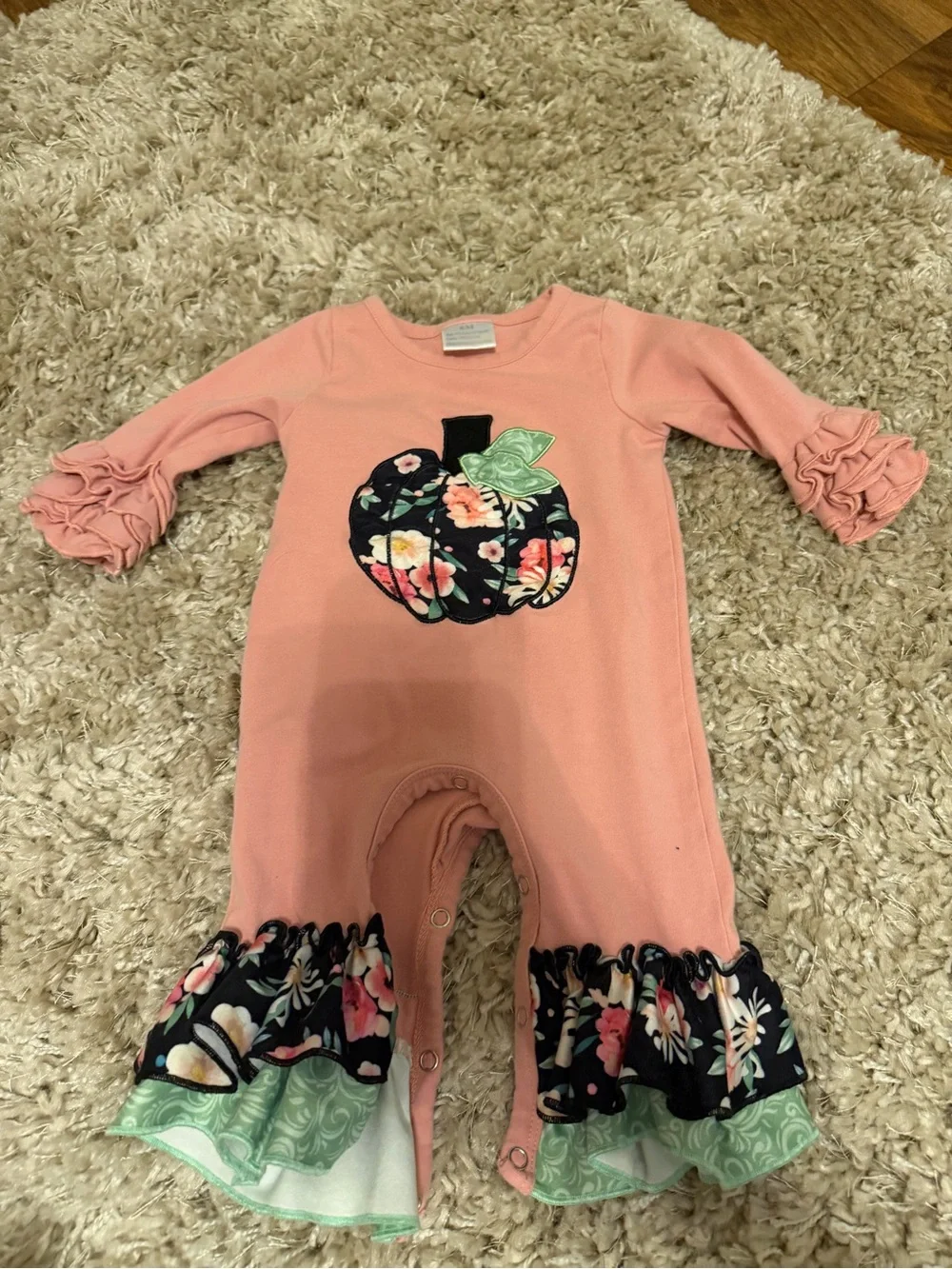 Pink Floral Pumpkin Ruffle Baby Romper